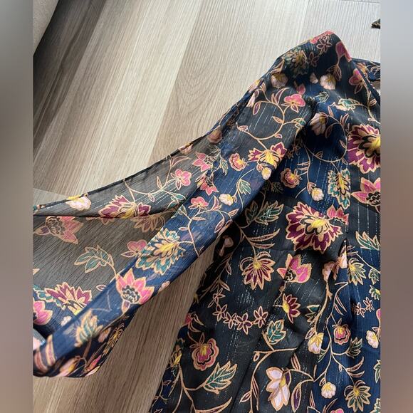 BCBGeneration Navy Blue/Black Metallic Floral Dress, Size Large, Mini Longsleeve - Picture 9 of 11